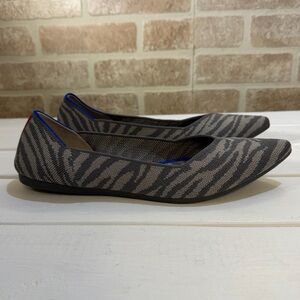 Rothy's Gray Zebra Print Pointed Toe Flats with Blue Trim